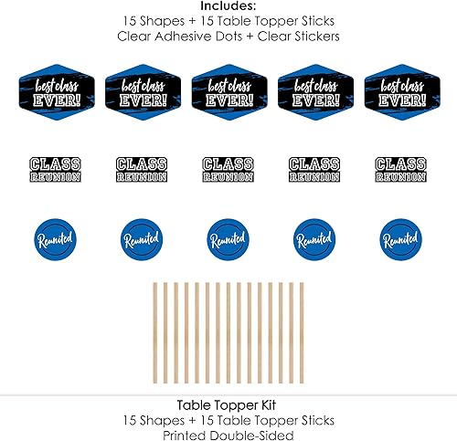 Miniatura 6 de Big Dot of Happiness Reunited Blue - Juego de 15 palos de centro de mesa para fiesta de reunión, color azul rey