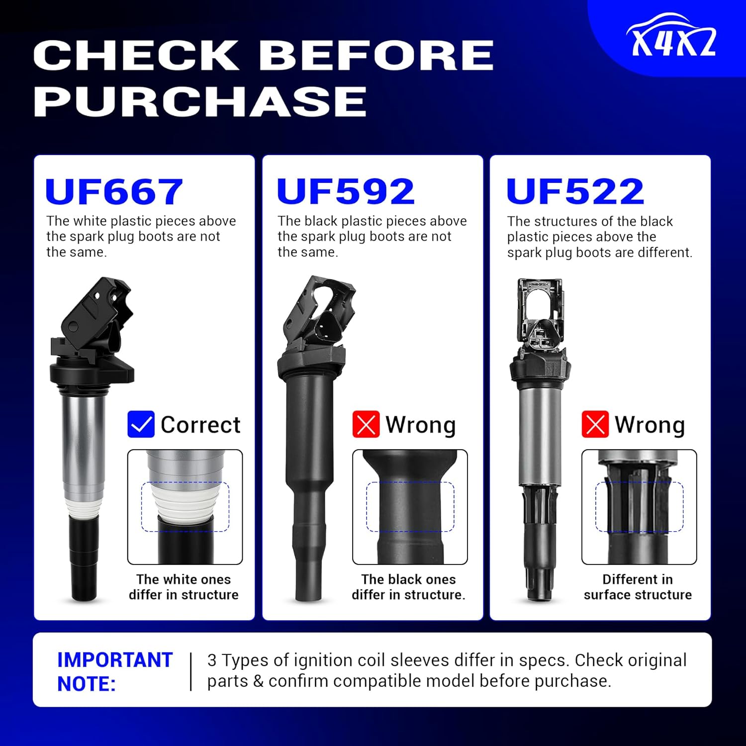 UF667 6pcs Ignition Coil Packs For BMW 128i 135i 323i 325i 330i 335i 525i 528i 550i 650i M5 M6 X3 X5 X6 Z4 Z8 2.5L 3.0L 4.4L 6.0L Replace# 12137594596, 12138616153, 2505-484831, GN10571