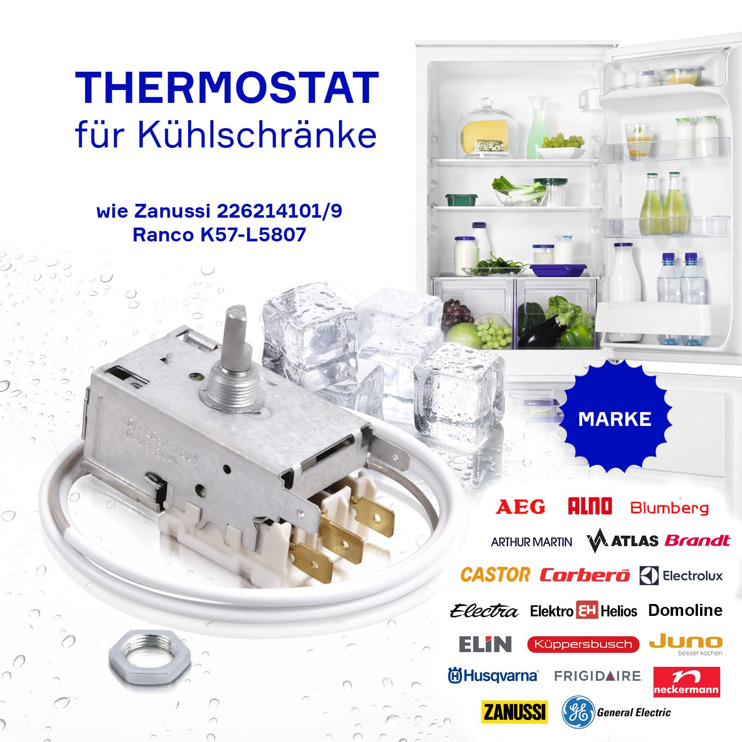 Thermostat Ersatz für AEG Zanussi Kühlschrank mit Gefrierfach Ersatzteile für 226214101/9 K57-L5807 Juno Privileg Blomberg Alno Kühl Gefrierkombination