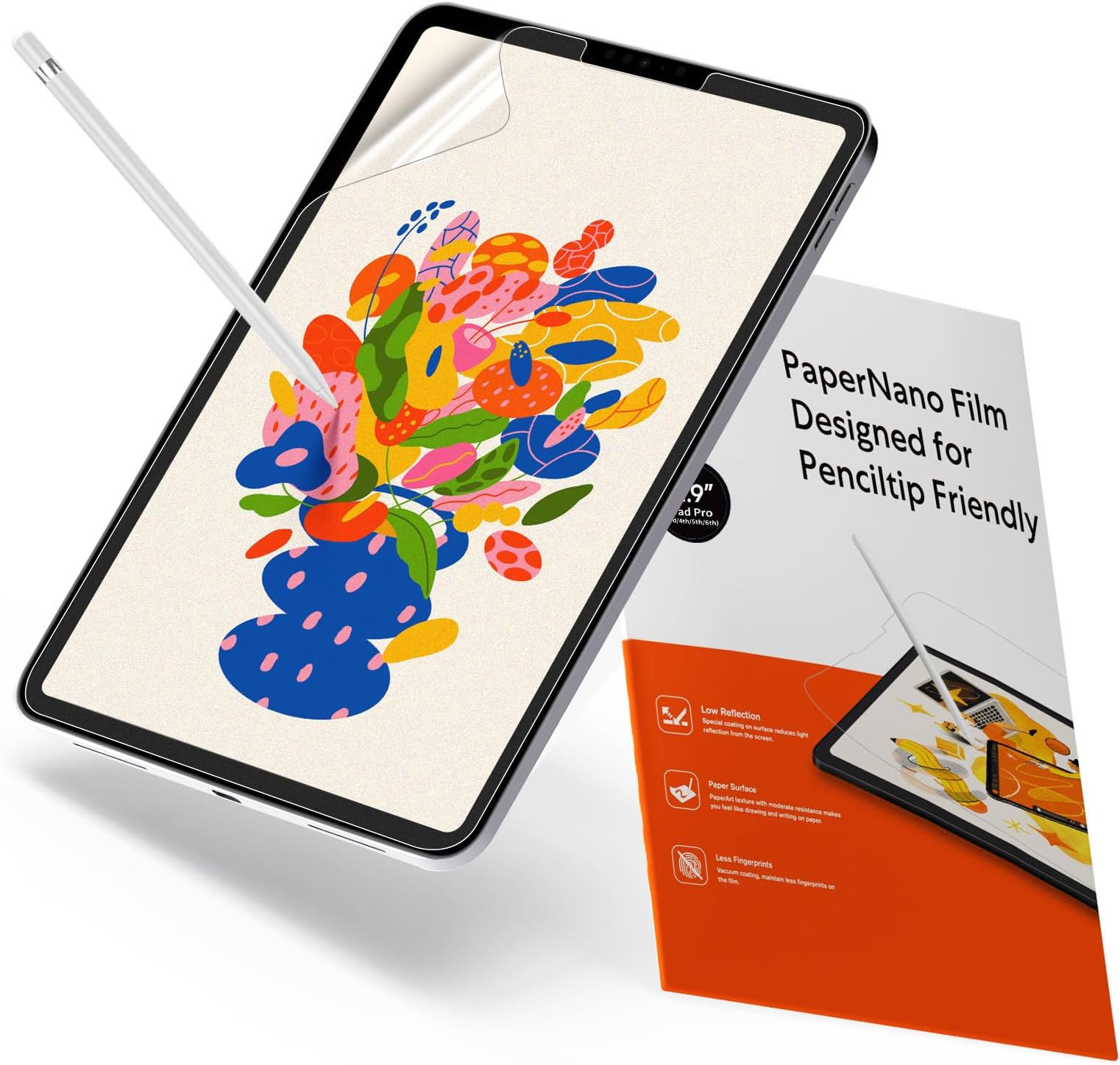 KCT 2 Pack Paperfeel Screen Protector Compatible with iPad Pro 12.9 (2022 & 2021 & 2020 & 2018 Models), Matte PET Film for Drawing, Anti Glare with Easy Installation Kit