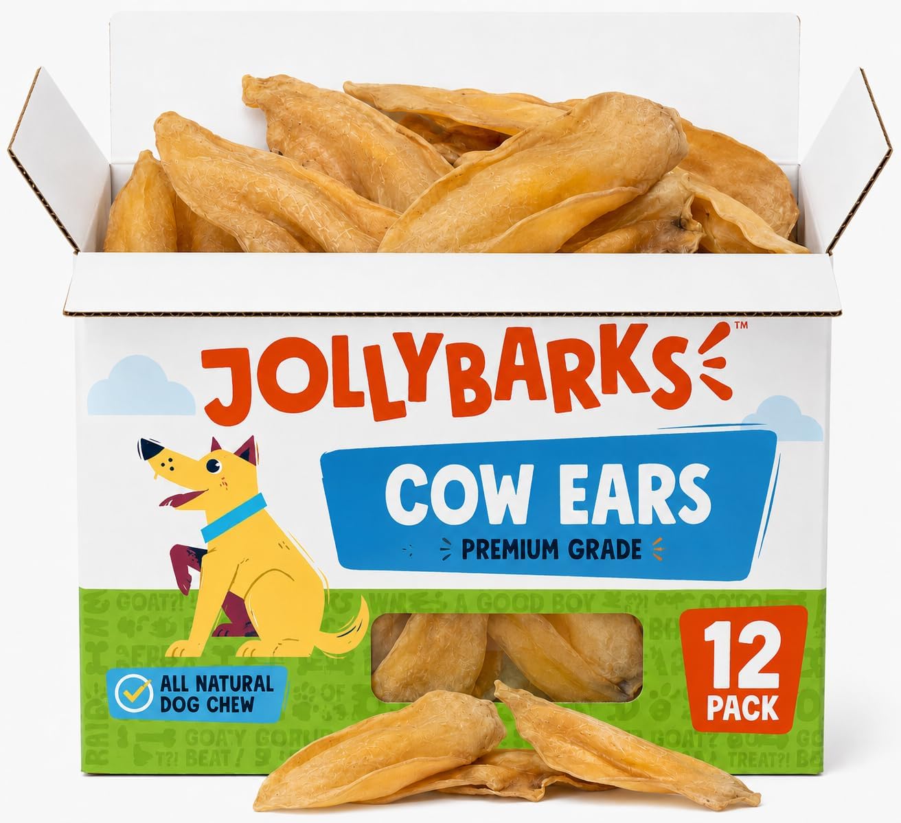 Cow Ears for Dogs (12 Pack) - White Whole Cow Ears, All Natural Single Ingredient, High Protein, Rawhide Alternative, Dog Treats for Small & Large Dogs