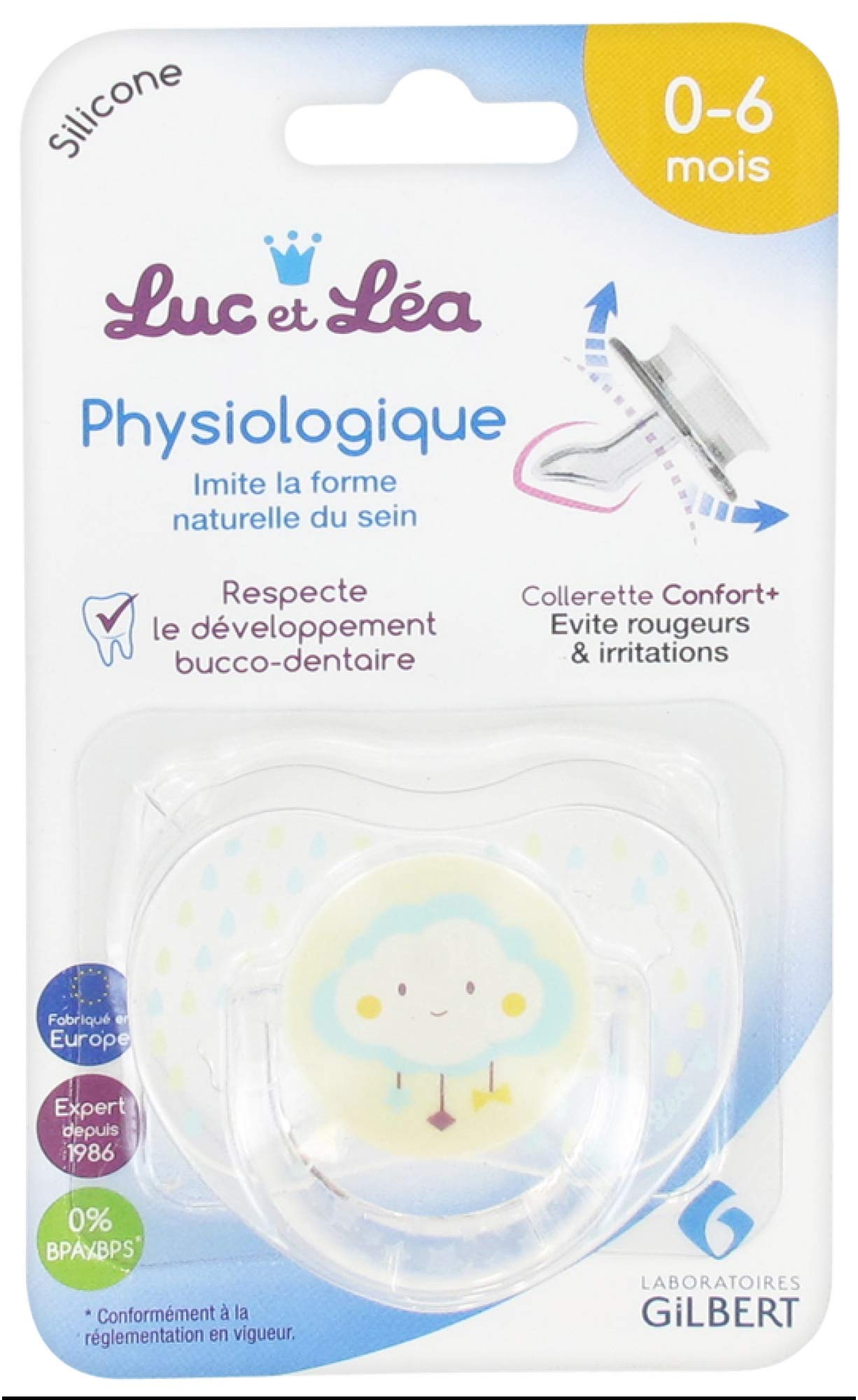 Luc et Léa Physiological Silicon Soother with Ring 0 - 6 Months - Cloud