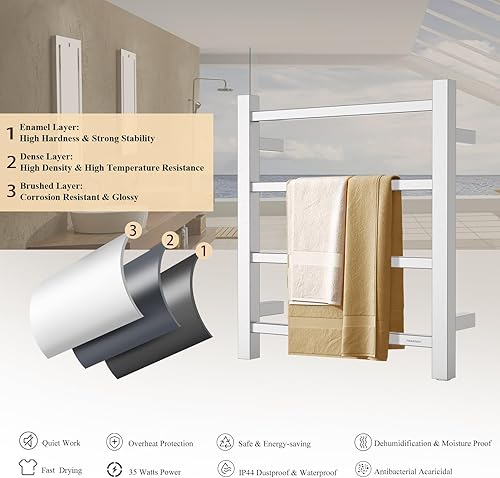 Miniatura 6 de SHARNDY Calentador de toallas de níquel cepillado para baño montado en la pared calentador de toallas de baño enchufable eléctrico con calefacción