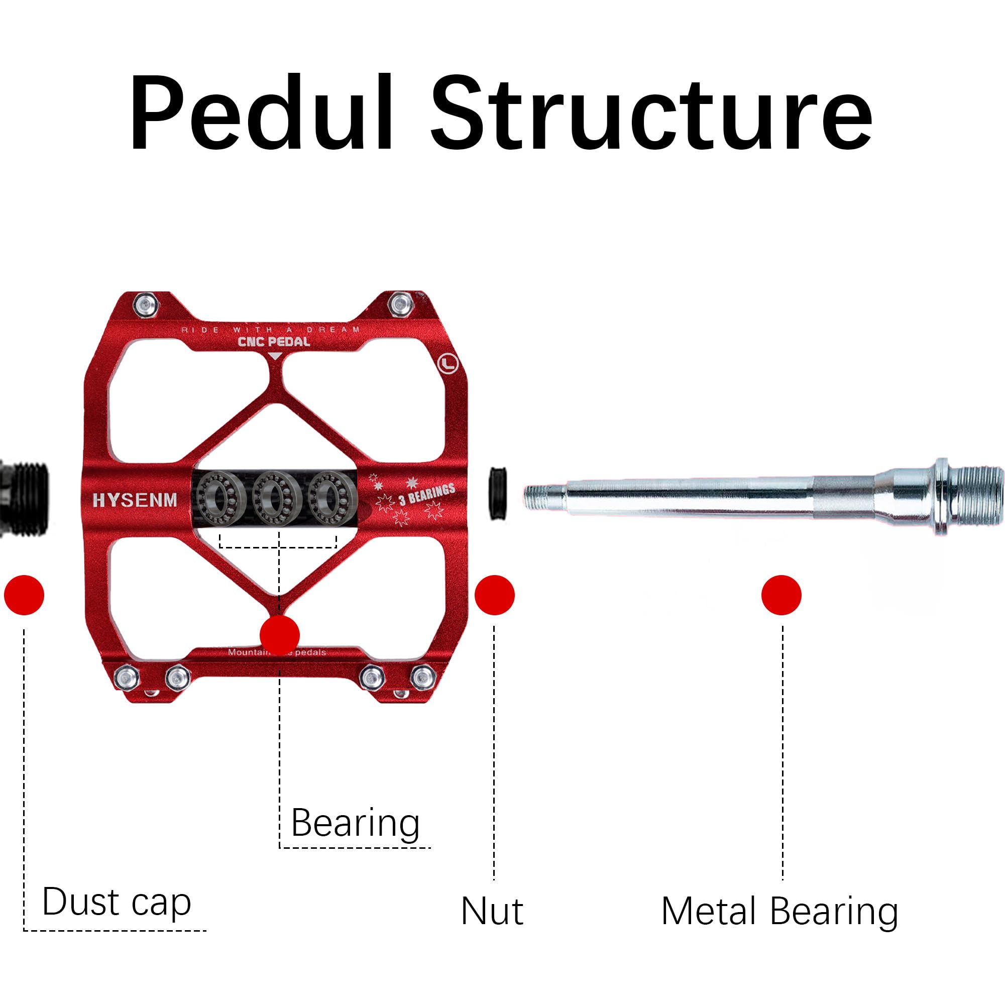HYSENM Mountain Bike Pedals Aluminum 9/16 Inch MTB Bicycle Pedals Wide Platform Flat Pedals, Lightweight Non Slip Bike Pedals Road Bike Adult