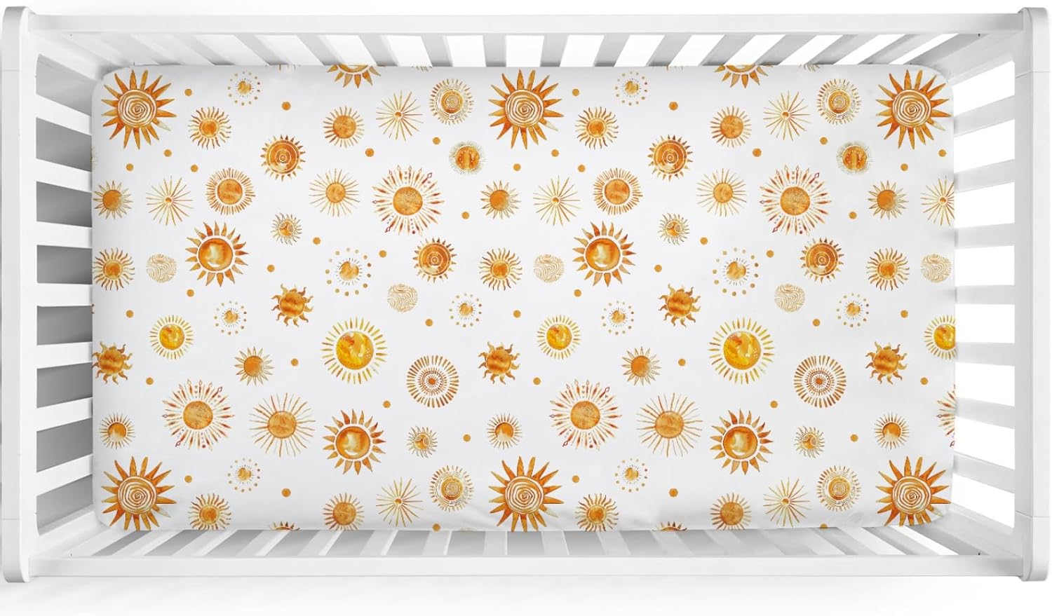 Watercolor Suns Totem Baby Crib Sheets 52''x28'' Boho Sunshine Stretchy Fitted Crib Mattress Covers for Boy Girl Golden Suns Soft Nursery Baby Bed Sheets for Standard Crib and Toddler Mattress
