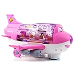 Toysery Airplane Toys for Kids, Bump and Go Action, Toddler Toy Plane with LED Flashing Lights and Sounds for Boys & Girls 3-12 Years Old (Pink Cargo Airplane)