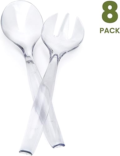 Miniatura 5 de Plasticpro Utensilios desechables de plástico para servir, juego de 4 cucharas de ensalada y 4 tenedores de ensalada, peso pesado transparente
