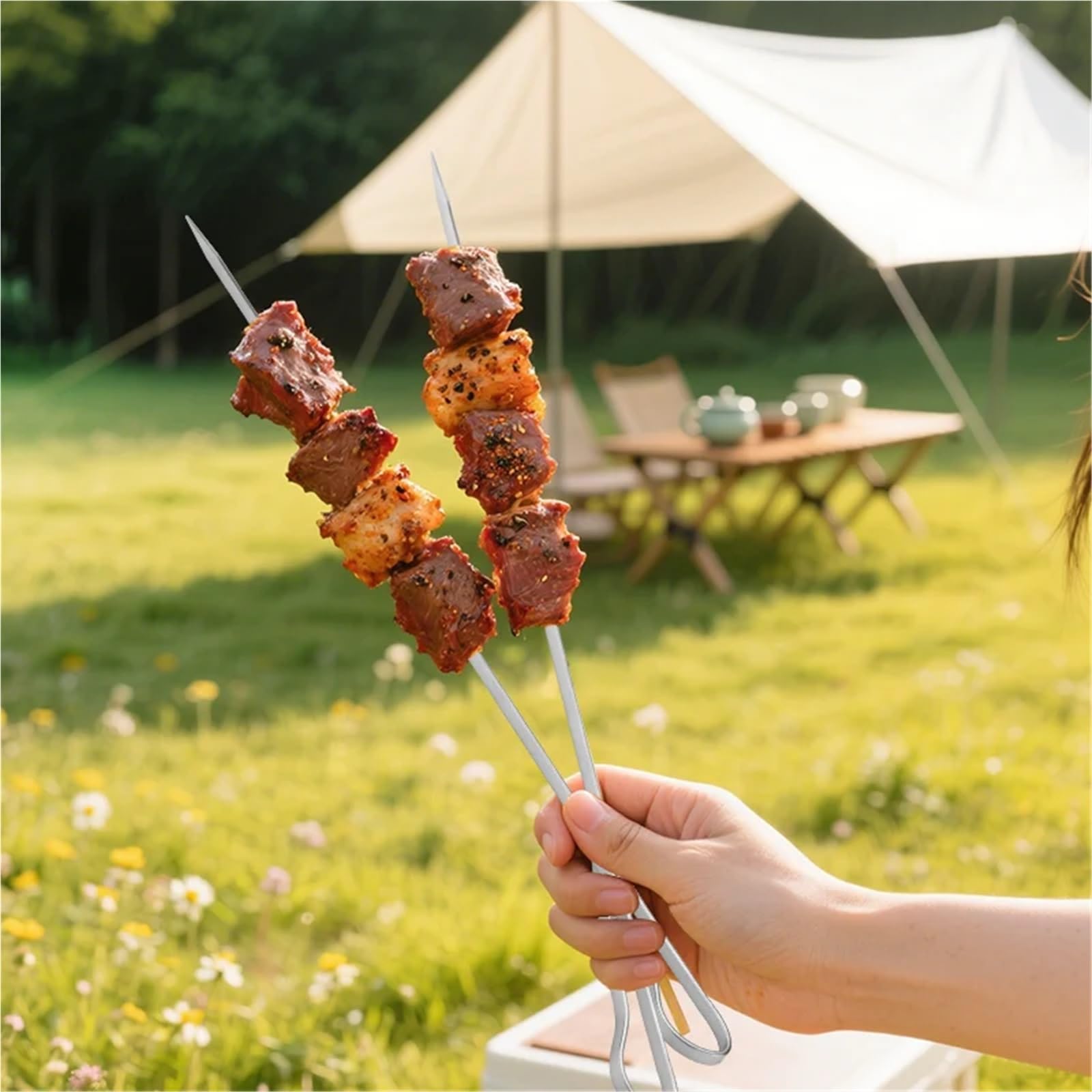 Brochetas Pinchos de acero inoxidable for asar, resistentes, sin doblarse ni girar, aptos for lavavajillas y reutilizables.(10PCS)