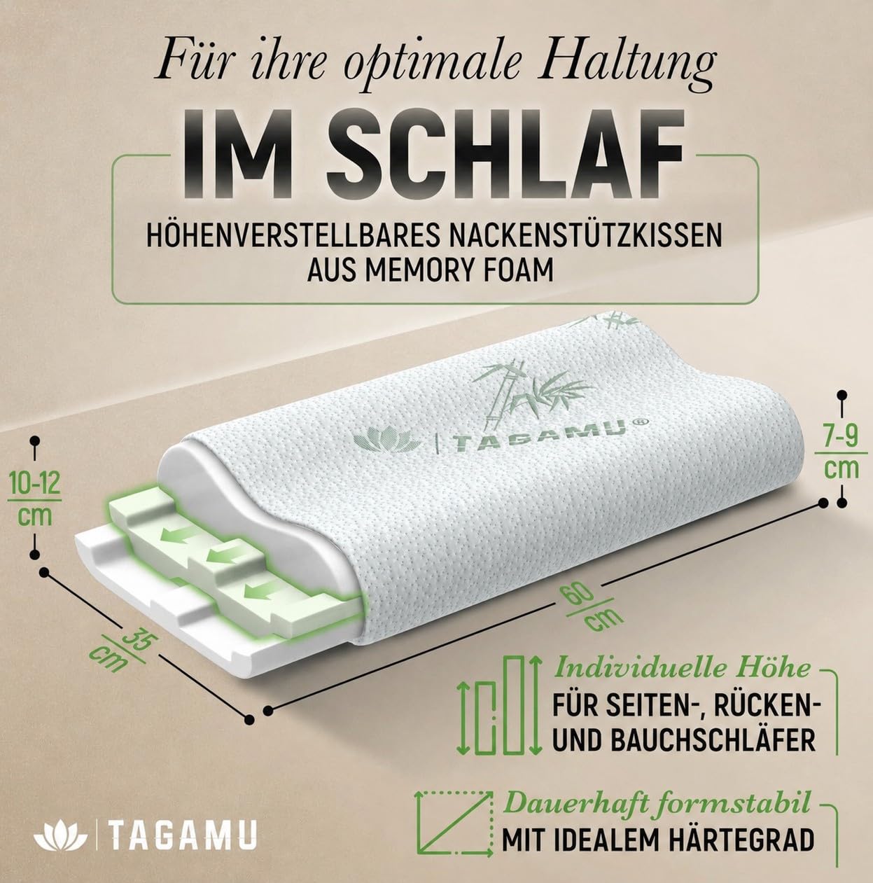 Orthopädisches Nackenstützkissen Memory Foam Seitenschläferkissen Höhenverstellbar