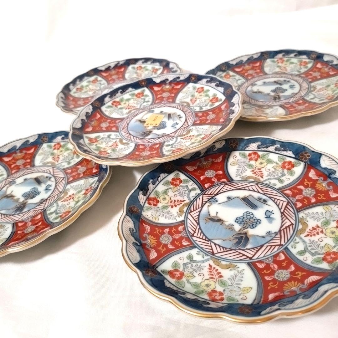 Amazon.co.jp: 伊万里焼 瀬兵窯 古伊万里藤花 5寸皿 5枚セット 菊割