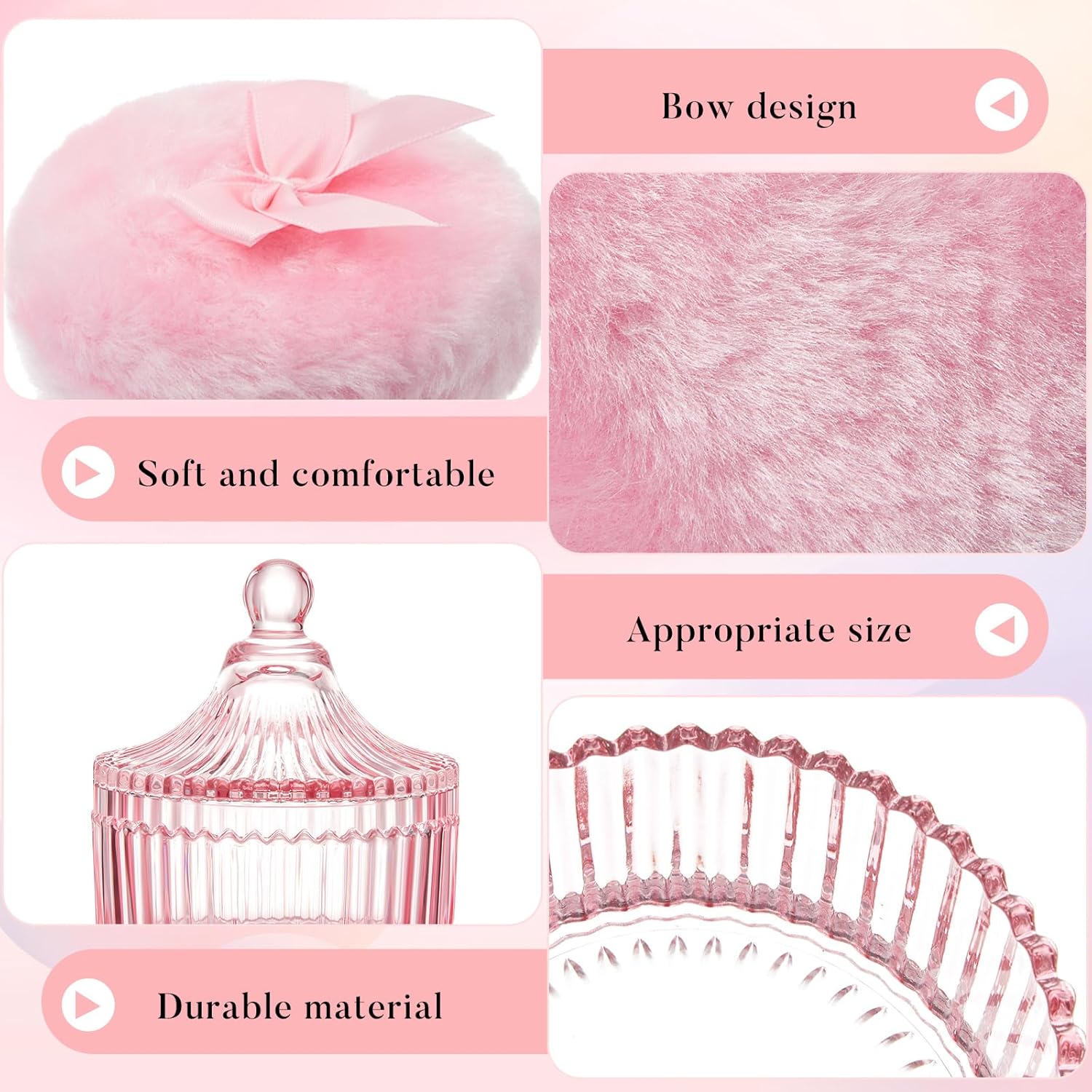 Tioncy 3 Pcs Large Body Powder Puff and Container Valentine's Day gift Powder Container with Puff Crystal Case Soft Washable Reusable Velour Face Body Glitter Wet Dry Makeup(Classic,Pink) - Image 4