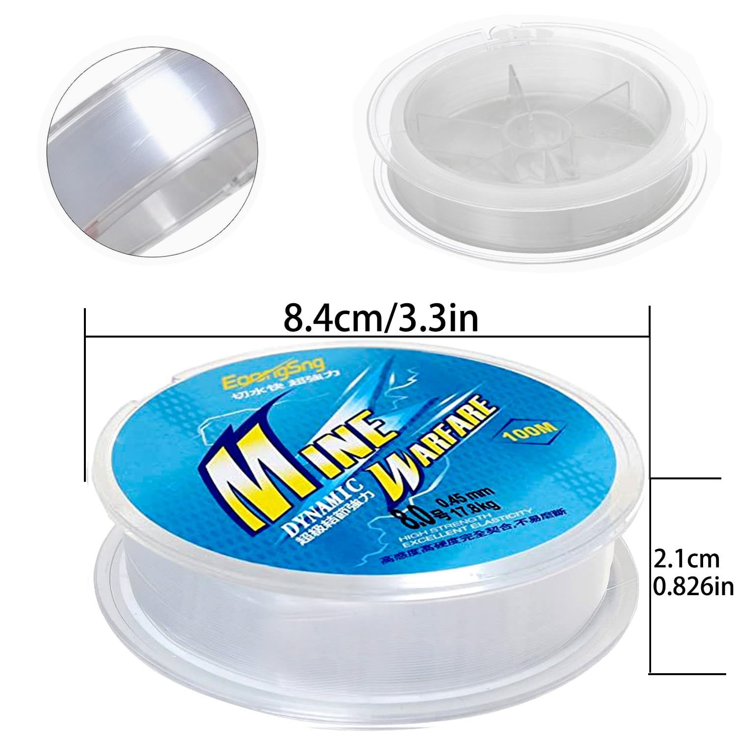 Ligne de Pêche en Nylon, 100 Mètres Fil de Pêche Monofilament (8.0Typ-0.45mm/100M)