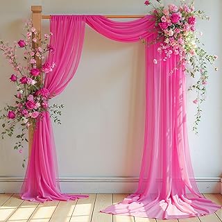 Wedding Arch Draping Fabric,1 Panel 18FT Hot Pink Sheer Chiffon Curtain Drapes 6 Yards for Wedding Ceremony Birthday Party Decoration