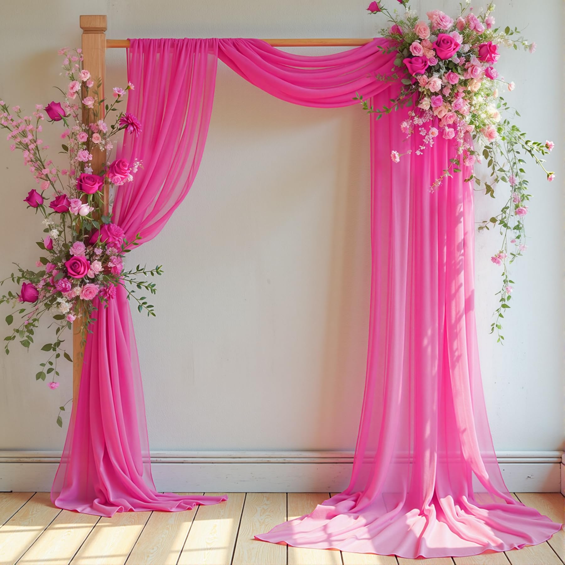 Wedding Arch Draping Fabric, 1 Panel 18FT Hot Pink Sheer Backdrop Curtain Chiffon Fabric Drapery Voile Scarf Draping Panels for Wedding Archway