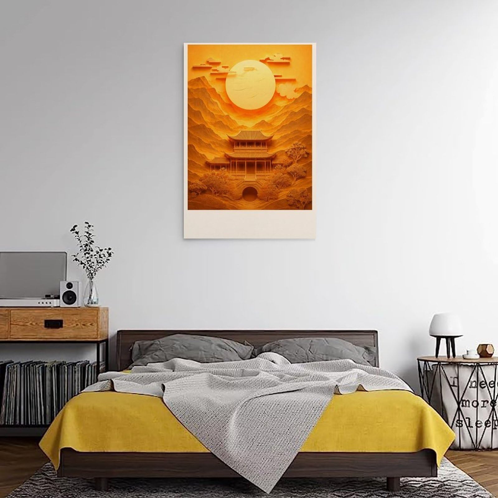Póster de paisaje de arquitectura de Asia oriental de sol dorado, arte impreso en lienzo, imágenes rústicas impresionantes, decoración de pared, decoración de pared para oficina, apartamento, arte de