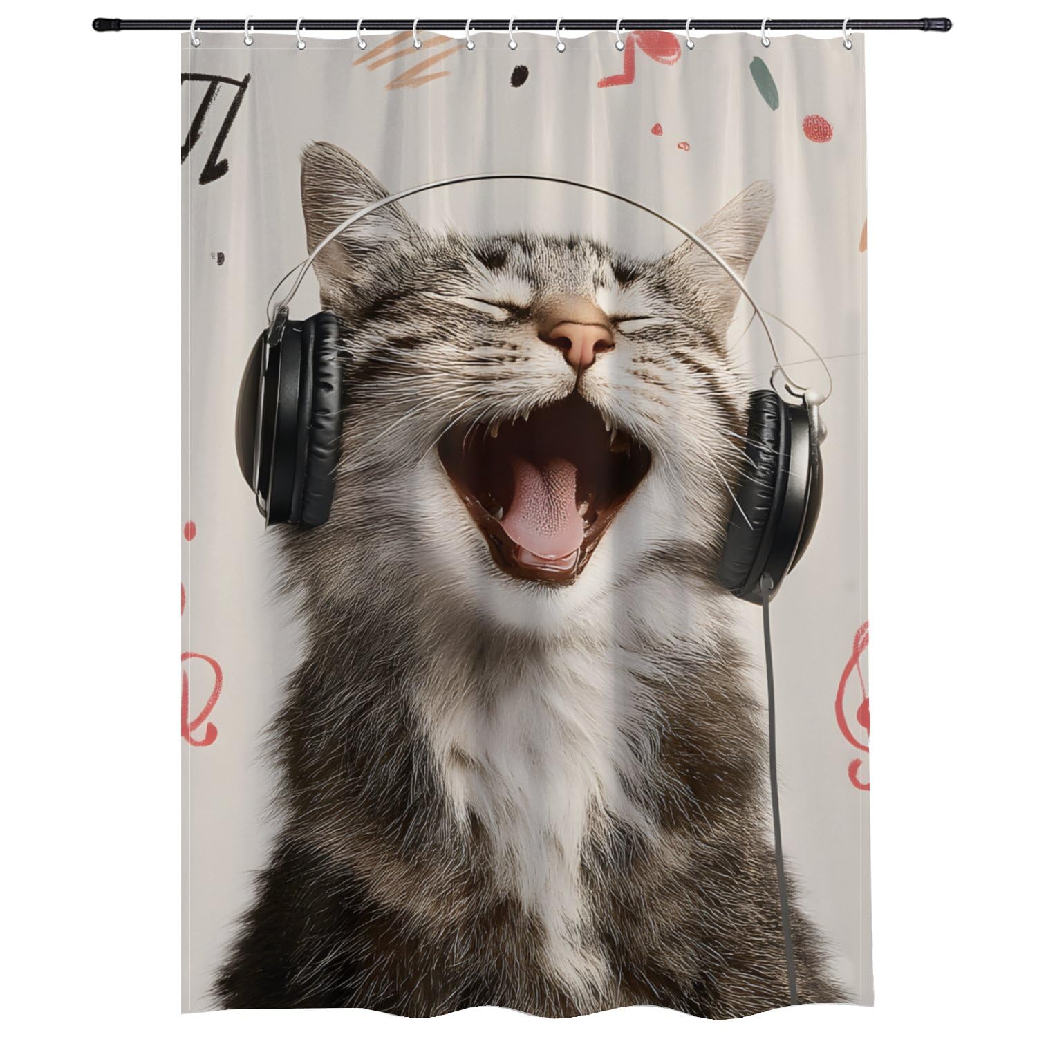 Shower Curtains Funny Cat Cabinet Curtain Mould Resistant Shower Curtain Drapes Waterproof Curtains with Eyelets Easy Glide Machine Washable for Washroom Cute Home Decoration 180 X 180cm