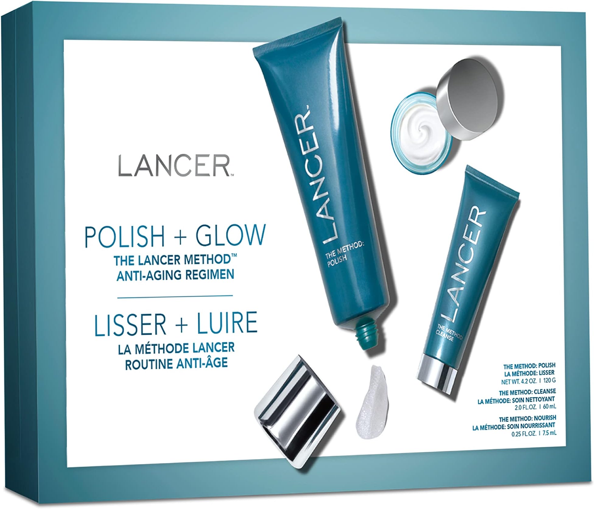Lancer Skincare Polish and Glow 3-Piece Set with The Method: Polish, Cleanse, and Nourish for Normal or Combination Skin
