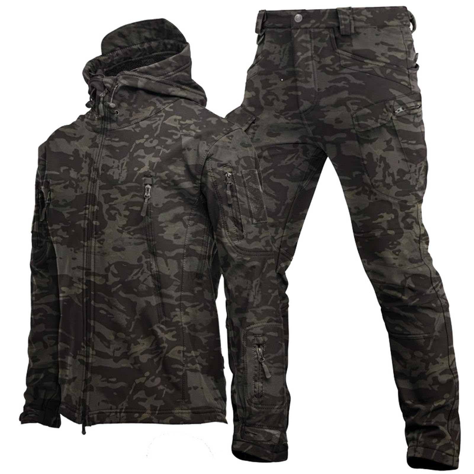Zweiteiliges Skianzug Set FüR Herren Taktische Jacke Und Hose 2-Teiliger Schneemantel Mit Kapuze Snowboard SchneeanzüGe Armee Kampfanzug Sets Wasserdicht Winddicht