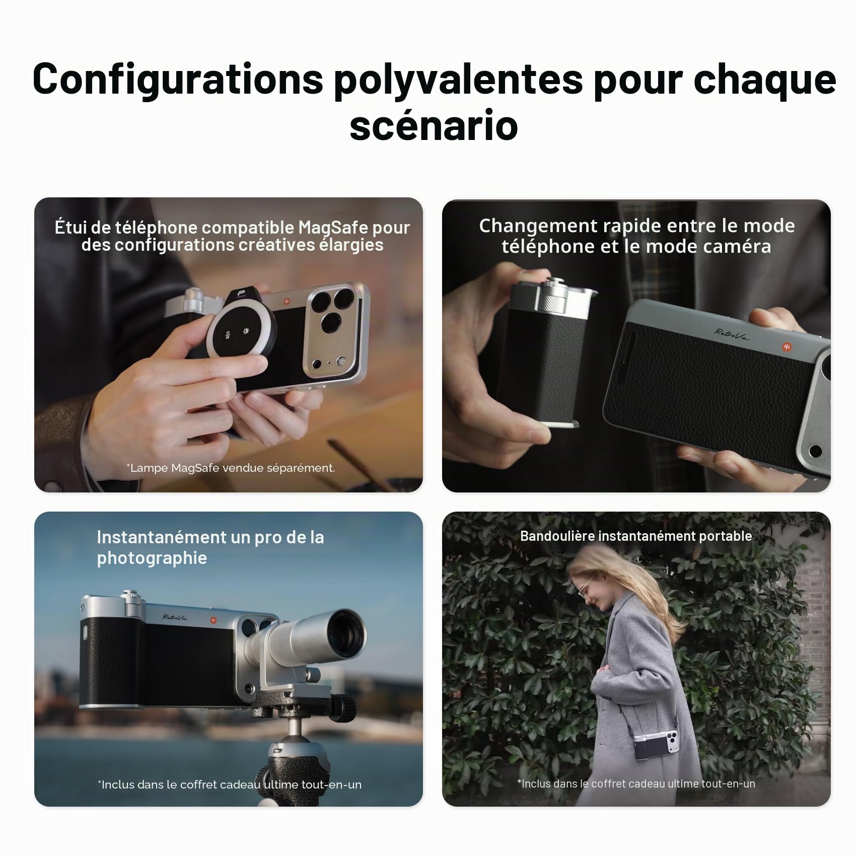 PGYTECH RetroVa Coffret Tout-en-Un iPhone 17 Pro Max, avec Téléobjectif 2.35x, Coque Vintage, Poignée Bluetooth pour Smartphone,Slot MicroSD, Filetage 1/4"-20, Support de Trépied & Dragonne
