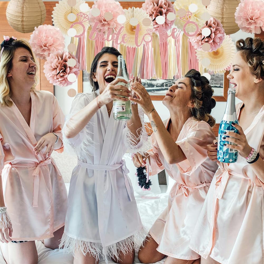 Dusty Rose Boho Bridal Shower Decorations Dusty Pink Champagne Gold Beige Bachelorette Party Decorations Rustic Bride to Be Banner Rose Gold with Cream Beige Tassel Garland for Engagement Wedding - Image 6