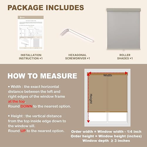 Miniatura 6 de HESTIA Persianas enrollables opacas sin taladro sin cordón con cenefa, persianas de privacidad impermeables para ventana de ducha, tela de Gris