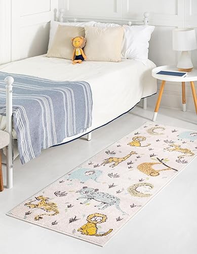 Unique Loom Whimsy Kids Collection - Alfombra de área con diseño de animales (2 pies 2 pulgadas x 3 pies 11 pulgadas, marfilnegro)