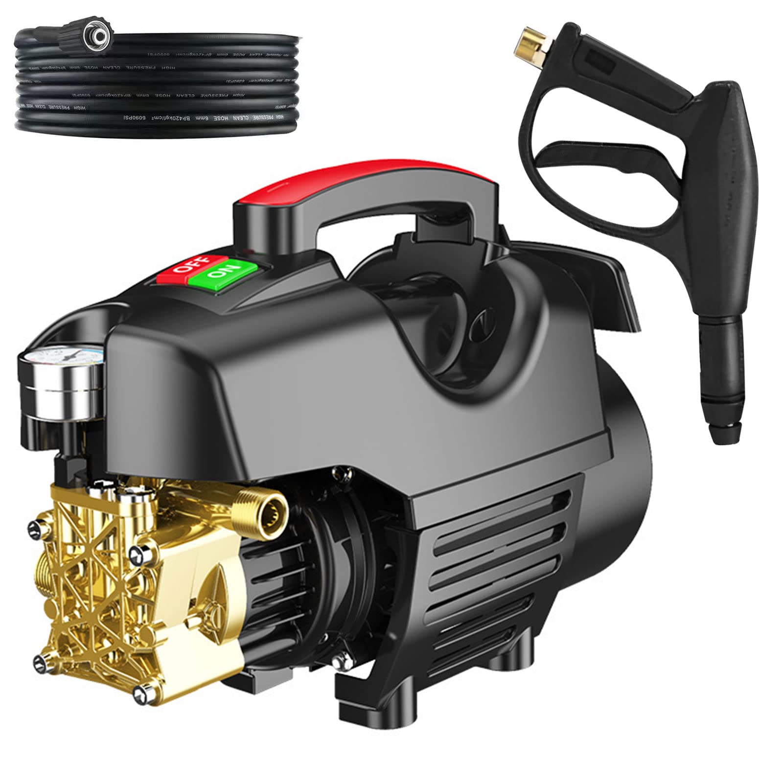 Hidrolimpiadora de Alta Presion, Hidrolavadora Profesional de 180bar, 6,5 l/min 2200W con Tubería de Entrada de Agua de 2 m, Tubería de Salida y Accesorios, para el Hogar/Automóvil/Patio