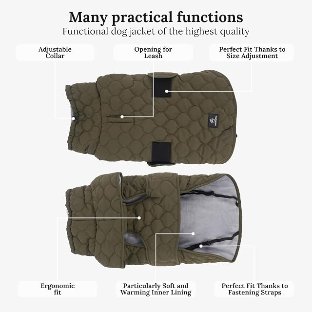 Foto 5 de 7 de Wanderpfote Abrigo para perro verde, talla S - Chaqueta acolchada elegante y protectora - Impermeable
