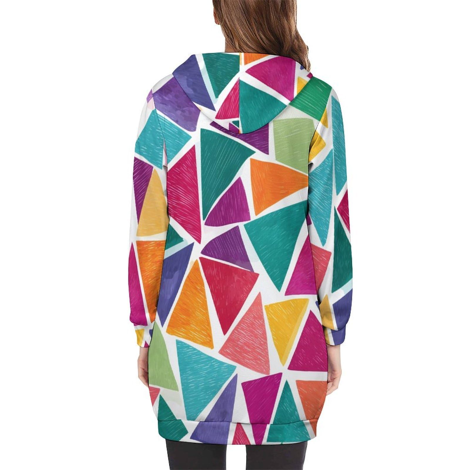 Felpa Donna con Zip Felpe Sportiva con Tasche E Cappuccio Motivo A Triangolo Colorato Morbida Invernale Giacca Regolabile Confortevole per Uso Quotidiano Casual
