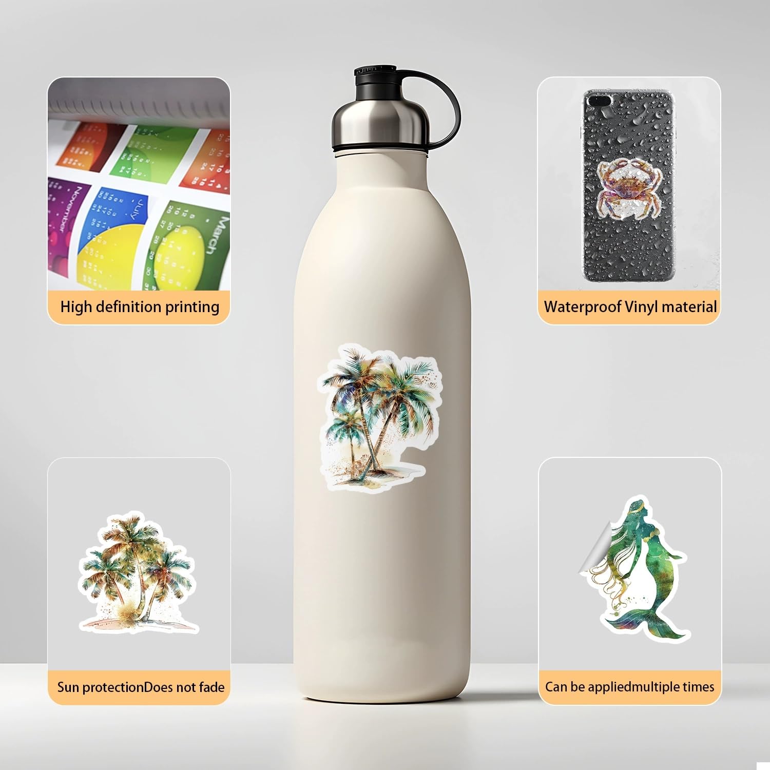 50 Pcs Beach Vinyl Stickers,Sea Graffiti Stickers,Vinyl Waterproof Sticker for Kids Teens Girls,for Phone Laptop Bottles Skateboard Computer Phone Luggage Guitar Gifts Sticker - Image 3