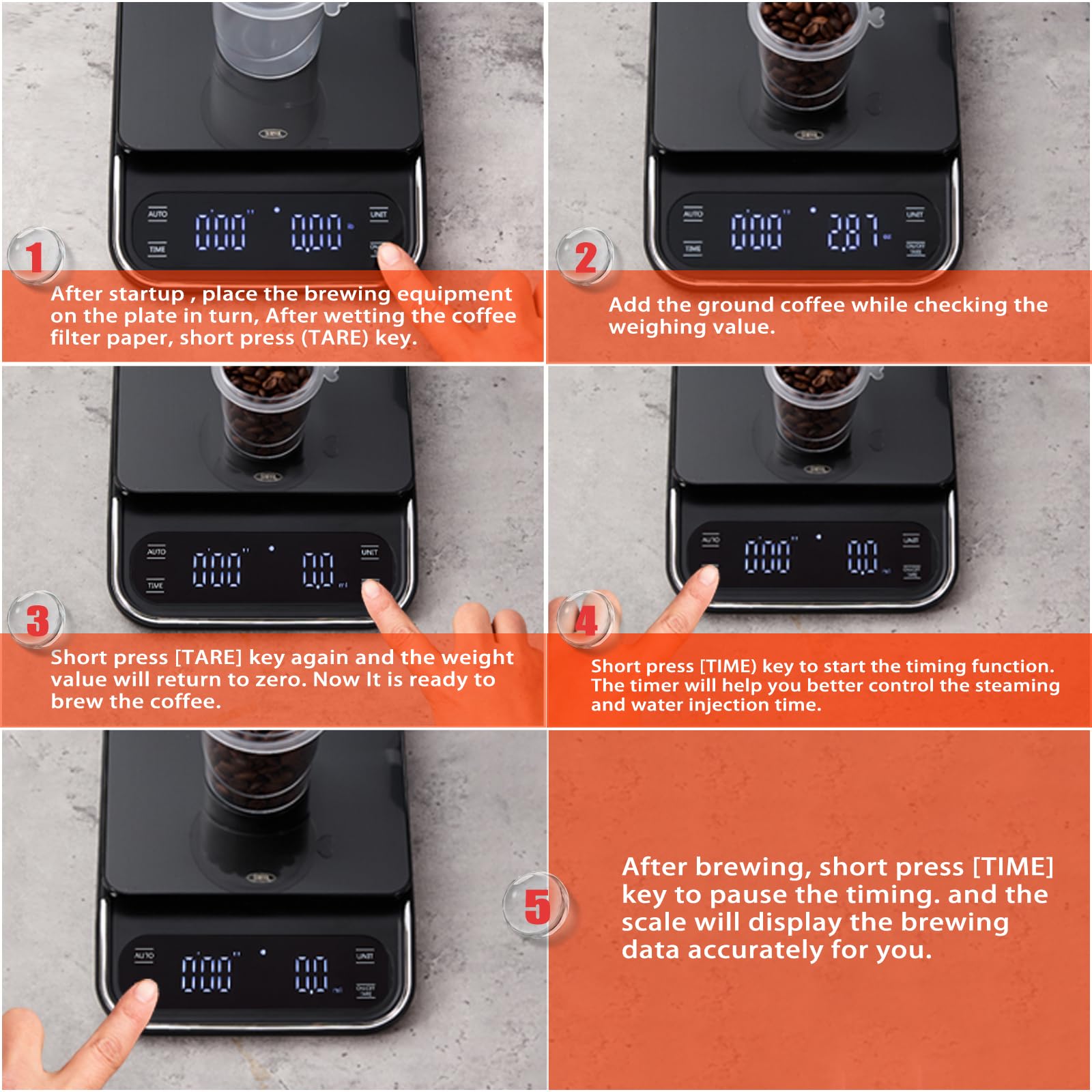 Kaffeewaage mit Timer, 0,1 g, Präzisions-Espressowaage für Kaffeebohnen wiegen, Barista-Brauen, USB-C-wiederaufladbare digitale Küchenwaage mit Auto-Timer, 3 kg Kapazität