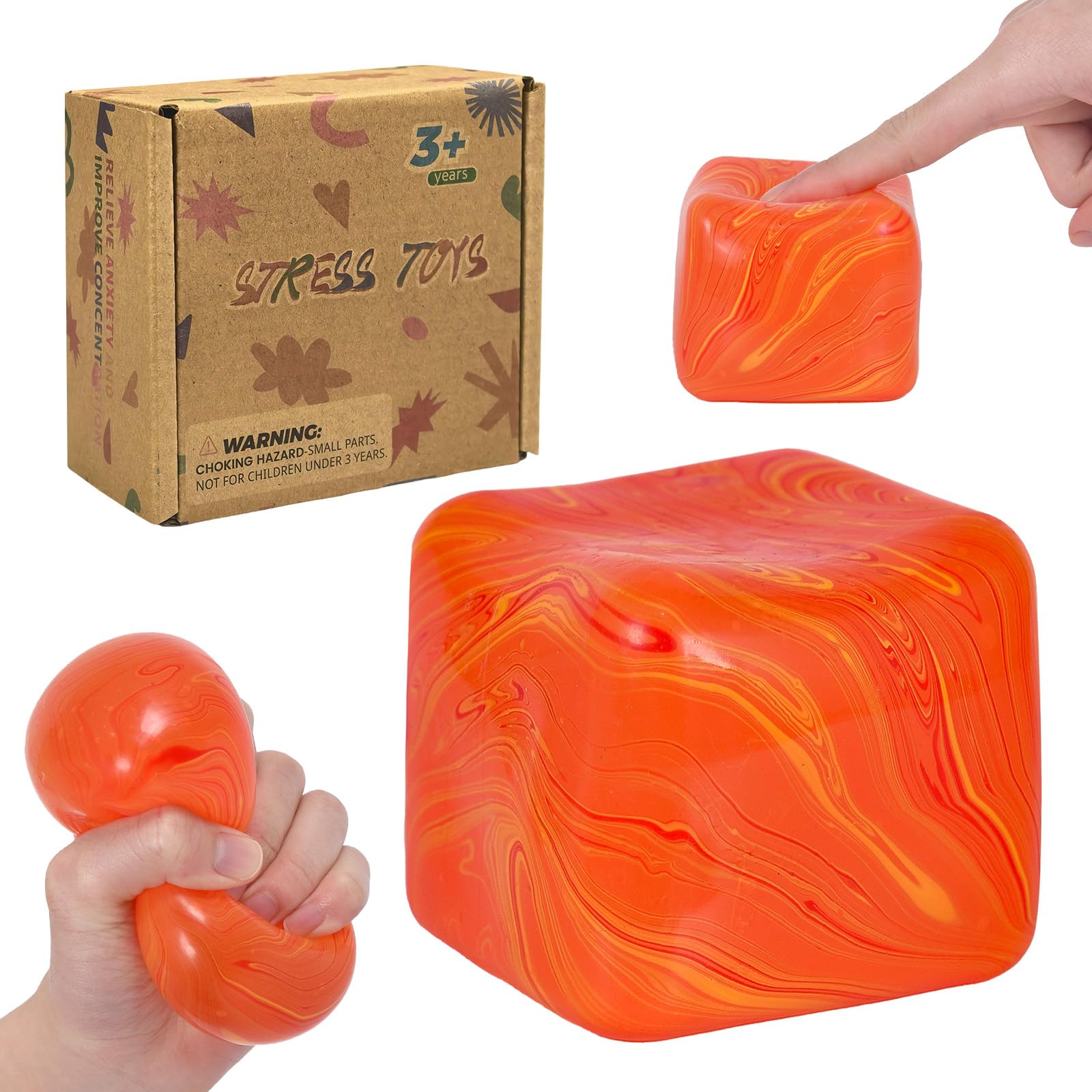 Graphinza Flow Ice Cube Plus Squeeze Toys, Thickened Soft Squishy Fidget Toy with Smooth Ripple Texture, Durable Stress Squeeze Toy for Repetitive Sensory Play(2.76in)(Orang) — image 1