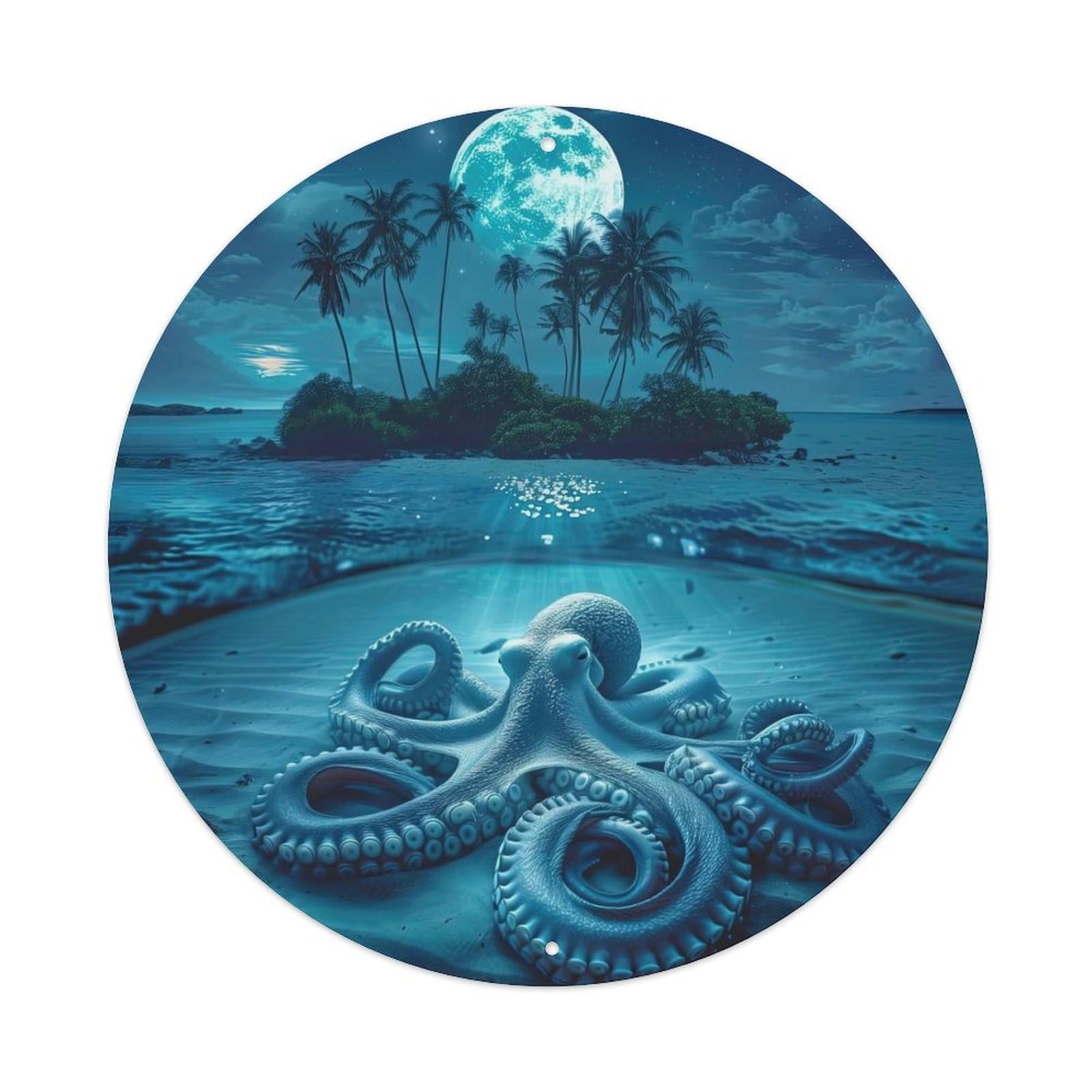 Marine Animal Moonlit Octopus Floating Dream Metal Tin Sign