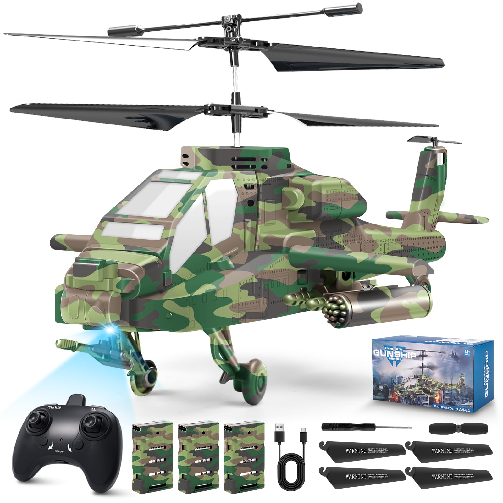 Charmofun Helicoptero Teledirigido, 2,4Ghz Helicoptero RC con Luz y 3 Baterías, 40 Minutos de Vuelo, 3,5 Canales Elicoptero Teleridijido niño, Avion Juguete Regalo para Niños de 8+ Años (Verde)