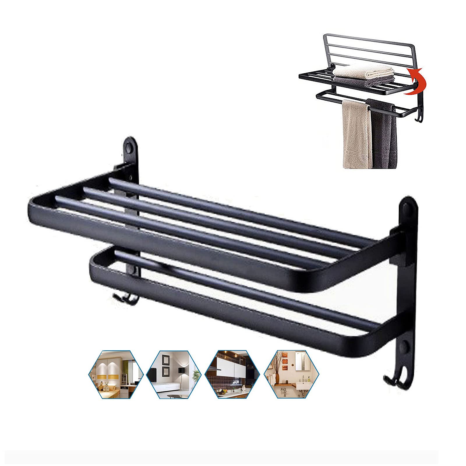 Soporte toallero plegable de aluminio anodizado para pared de baño