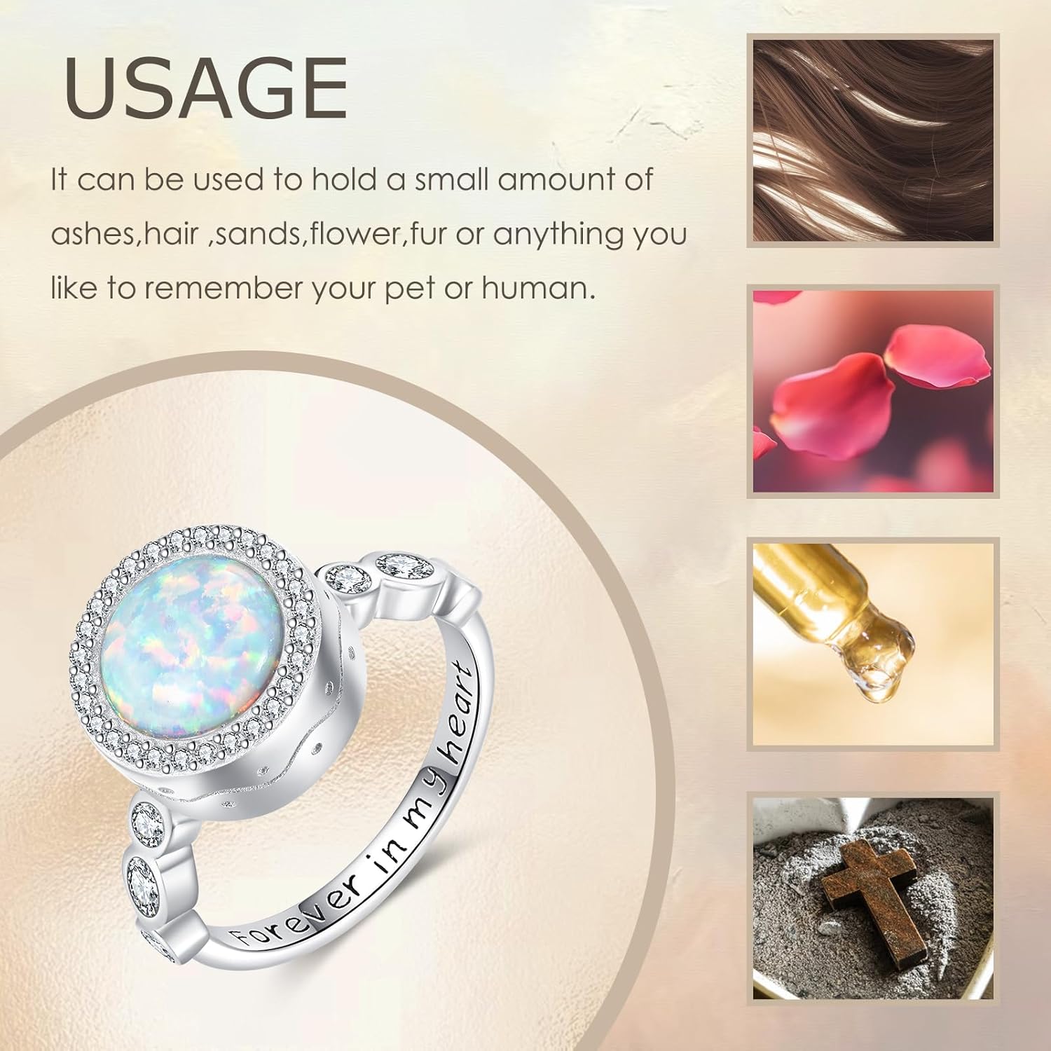 Opal Urn Ring for Ashes 925 Sterling Silver Cremation Memorial Keepsake Ring Valentine's Day Jewelry for Women Men Size 7 8