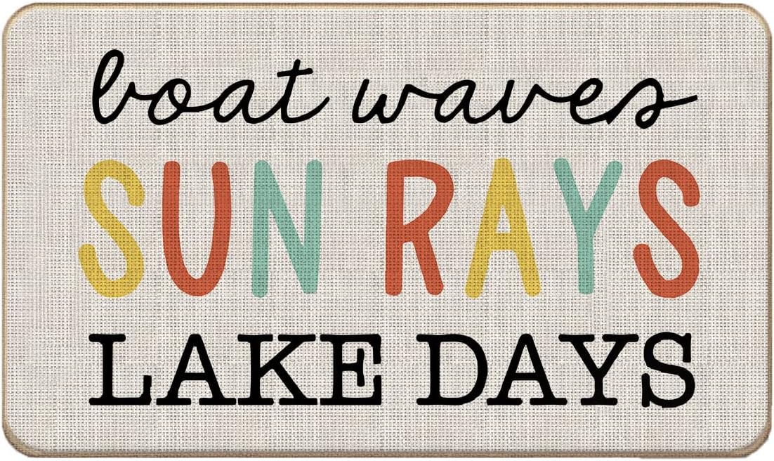 Lacasu Summer Boat Waves Sun Rays Lake Days Doormat, 17"x30" Decorative Indoor Outdoor Patio Entry Front Door Mat, Lake Welcome Mat Decor