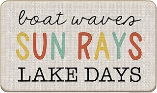 Lacasu Summer Boat Waves Sun Rays Lake Days Doormat, 17"x30" Decorative Indoor Outdoor Patio Entry Front Door Mat, Lake Welcome Mat Decor