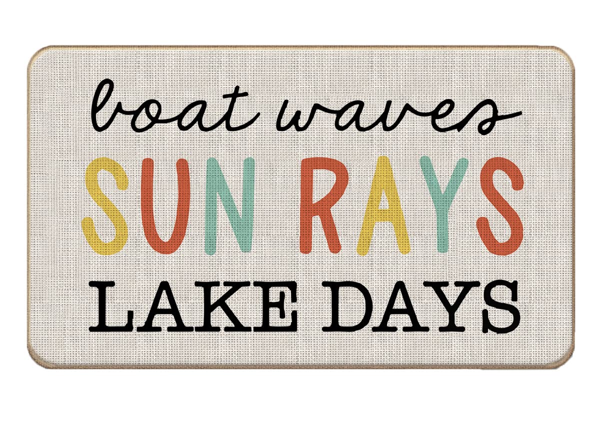 Lacasu Summer Boat Waves Sun Rays Lake Days Doormat, 17"x30" Decorative Indoor Outdoor Patio Entry Front Door Mat, Lake Welcome Mat Decor