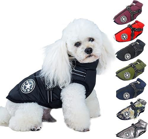AIMYDOG Abrigo de invierno cálido para perro, chaqueta deportiva de moda para perro con arnés integrado, chaleco cómodo reflectante y ajustable,
