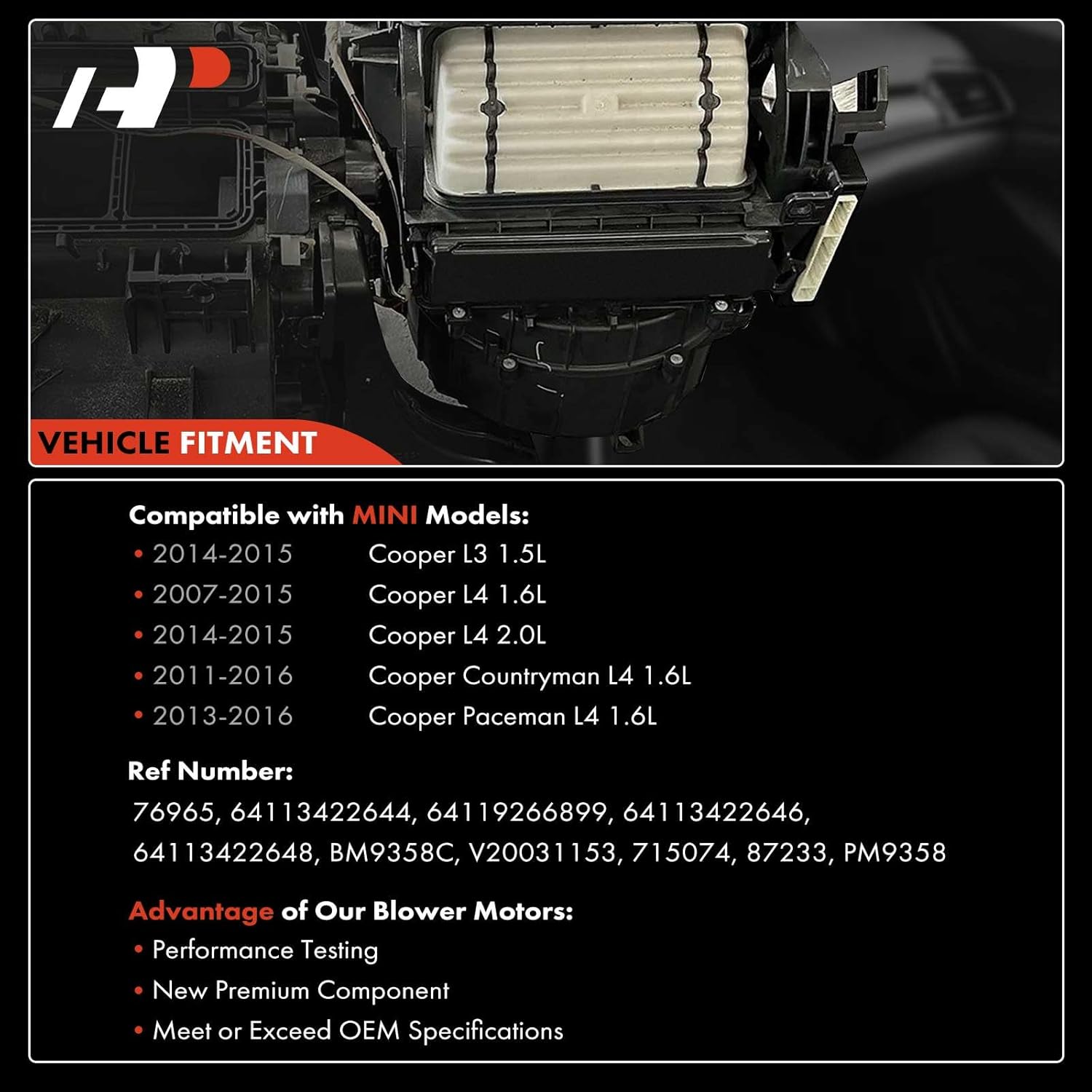 A-Premium Front HVAC Heater Blower Motor Compatible with Mini Cooper 2007-2015, Cooper Countryman 2011-2016, Cooper Paceman 2013-2016, with Fan Cage