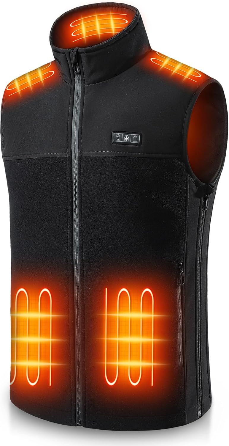 Heated Fleece Vest for Men & Women with Battery Pack, Electric USB & DC Double Heated Vest Jacket, Size Adjustable