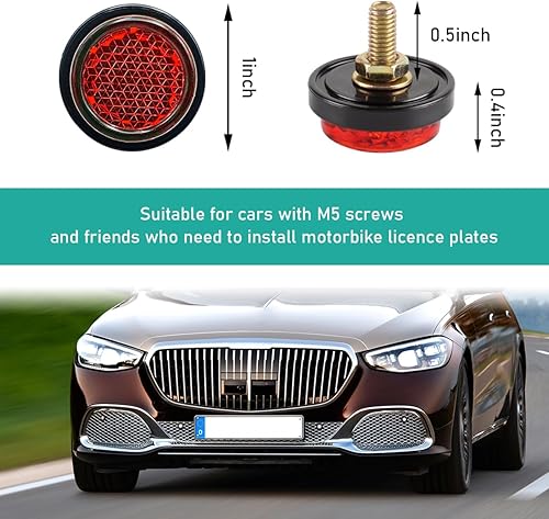 Miniatura 2 de Suvnie Reflector rojo de 6 piezas, reflector redondo para marco de matrícula con montaje de tornillo M5, mini tornillos de perno de etiqueta