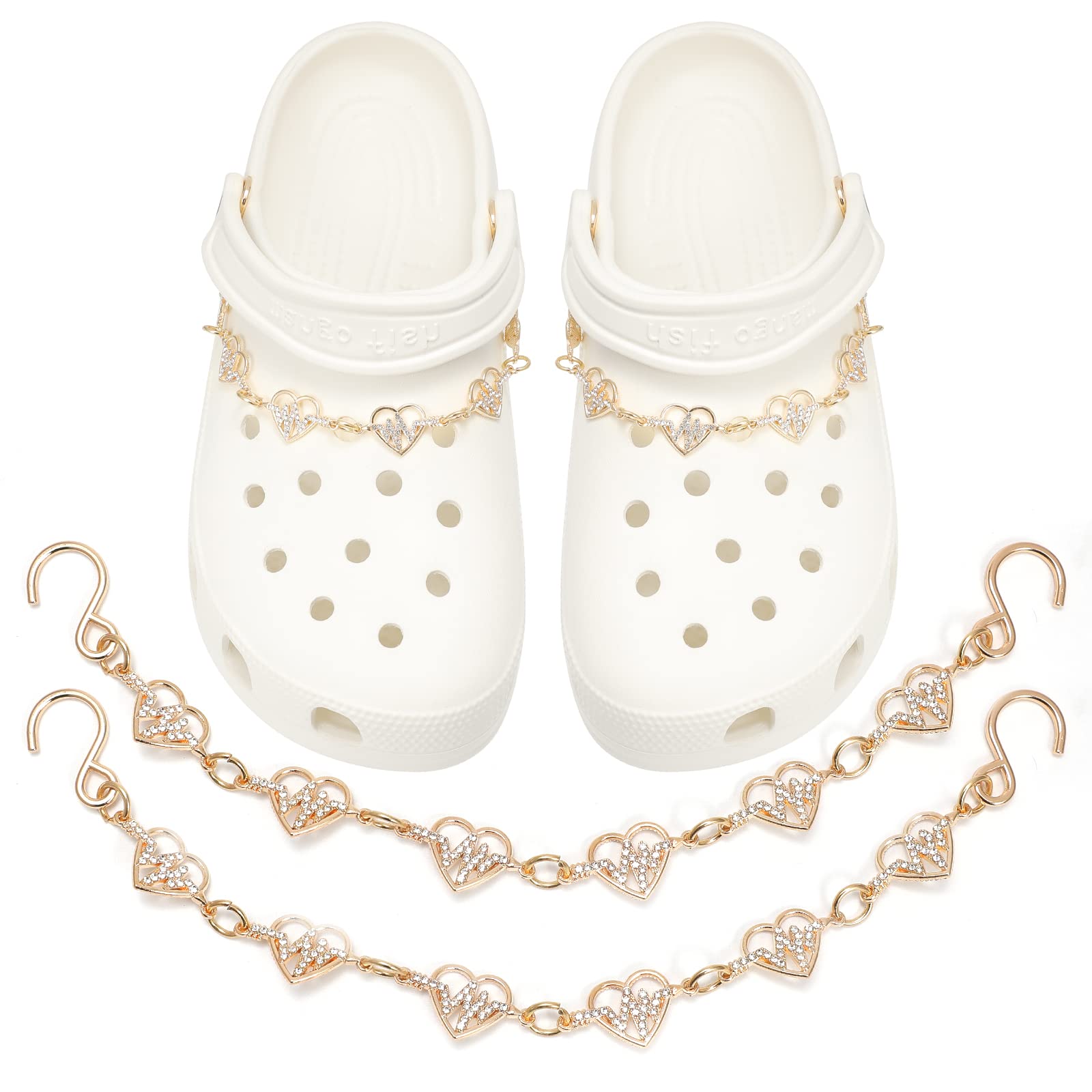 Pack of 17pcs Bling Shoe Charms for Women, Pair of Pearl Shoe Chains, 12Pcs Girly Jewelry Decoration Charms for Clog Sandals, DIY Flower Pearl Charm