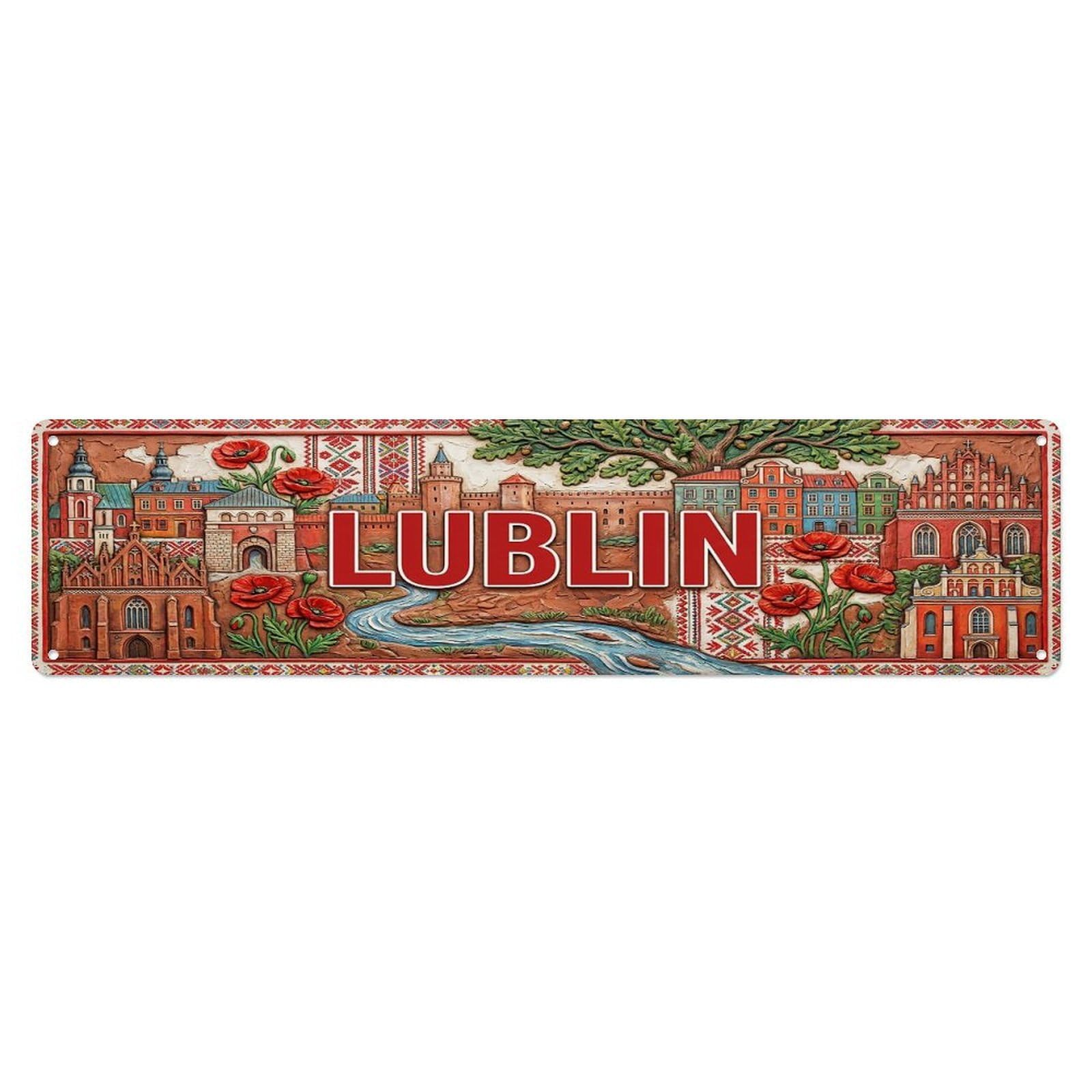 Olhnbad 4X16inch(10X40cm) Vintage Lublin Poland Flag Pattern Metal Tin Sign