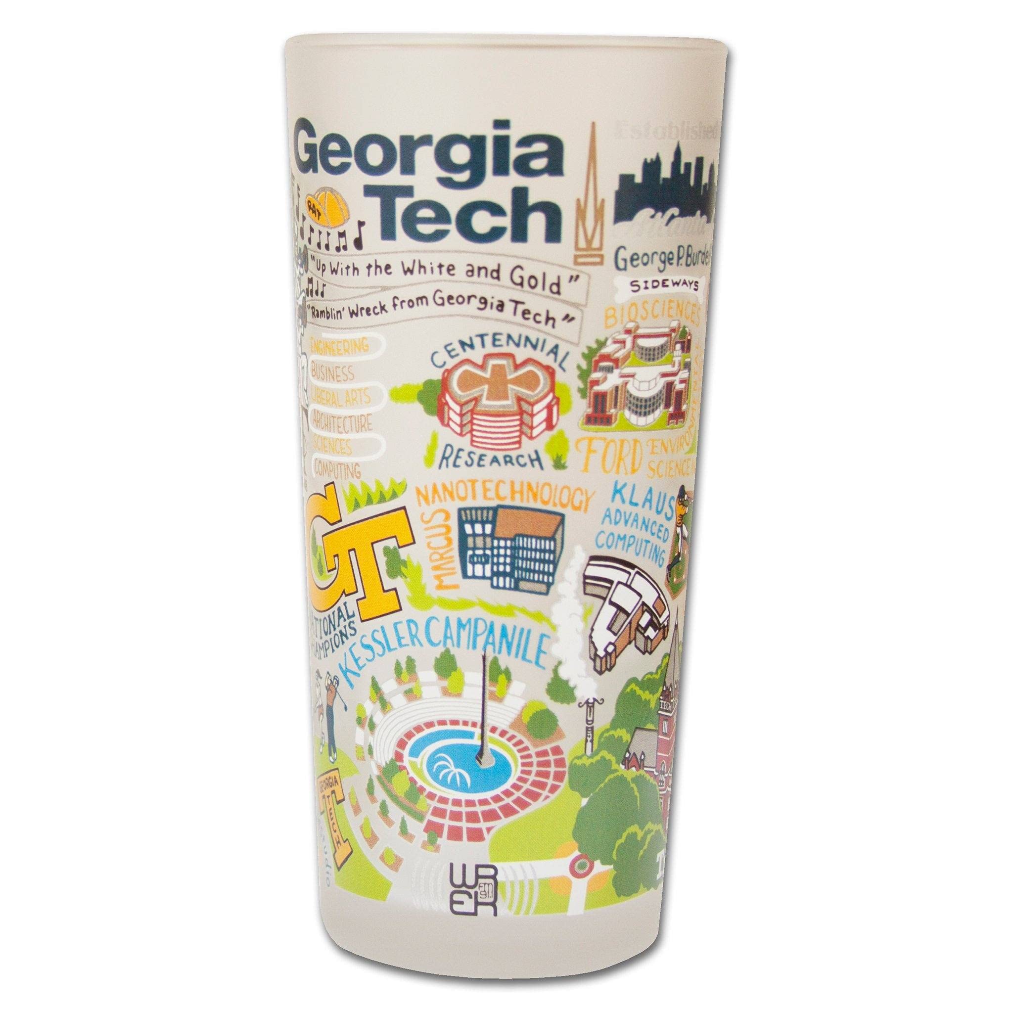 CatstudioDrinking Glass, Georgia Tech Glass Cup for Kitchen, 15oz Dishwasher Safe Tumbler for GT Alumni