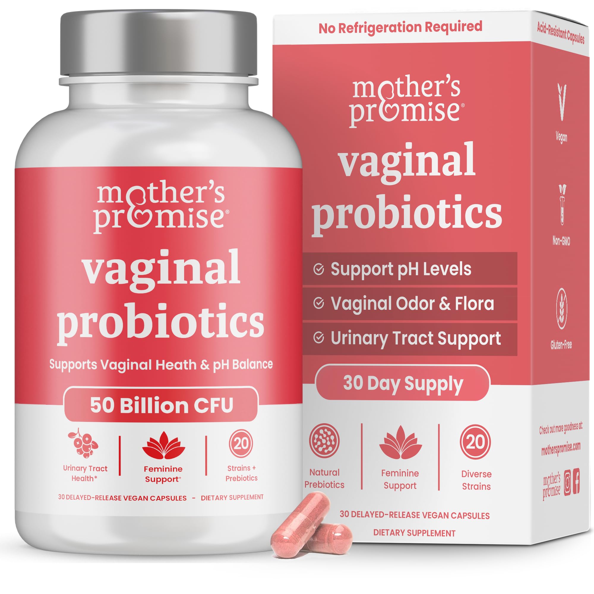Vaginal Probiotics for Women pH Balance | 50 Billion CFU Womens Probiotic + Cranberry Pills for Vaginal Health, Healthy Odor, Yeast, Urinary Tract | Vegan Women's Probiotics and Prebiotics Supplement