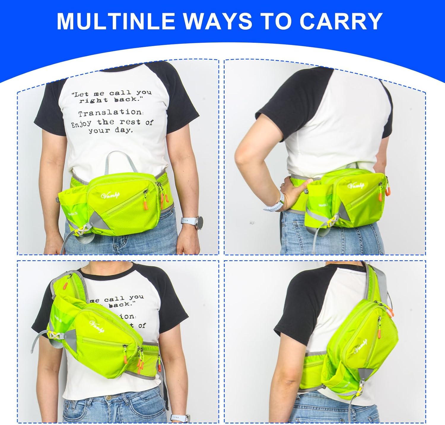 Waist Pack with Water Bottle Holder for Men and Women for Running Climbing Hiking Fitness Cycling and Other Outdoor Sports (Blue） (Green) - Image 5