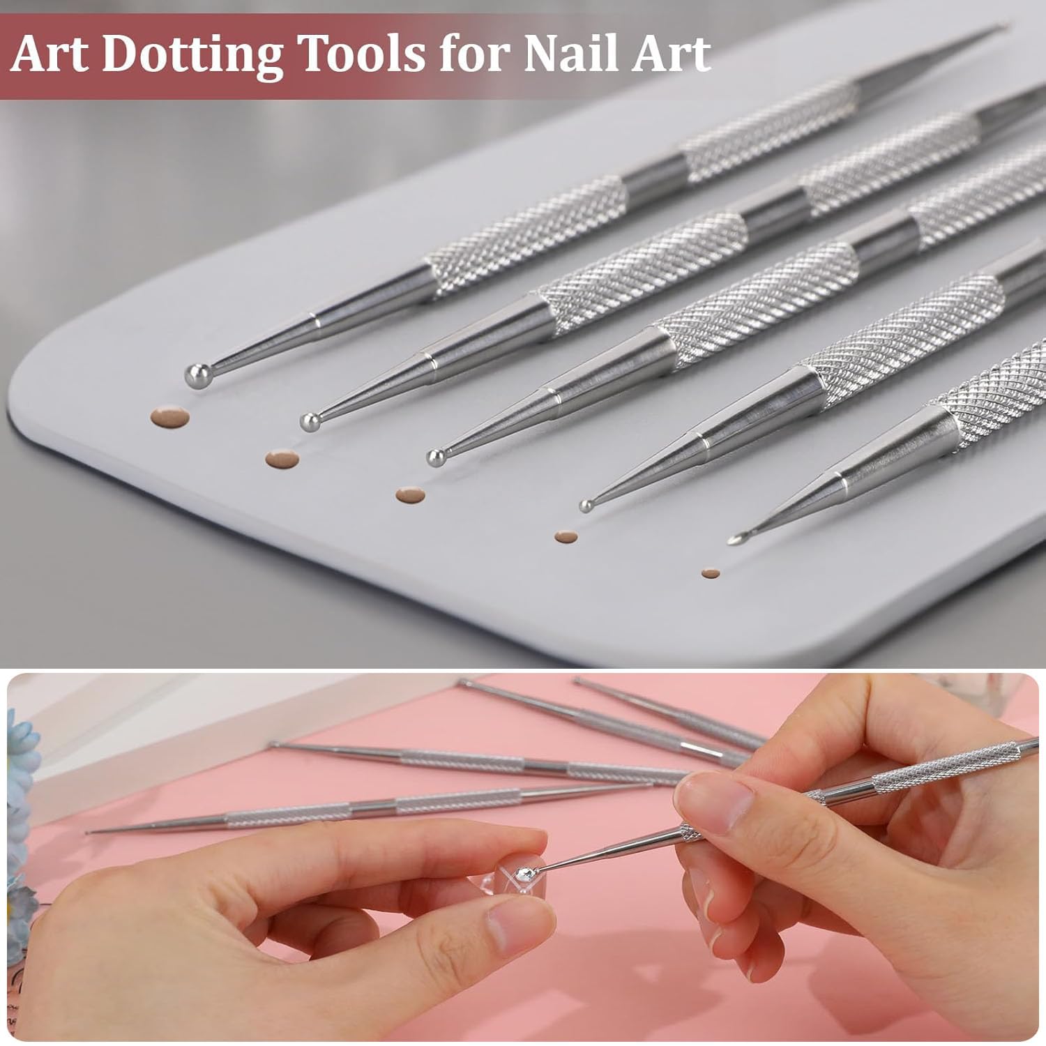 5 Pezzi Strumenti Nail Estremità Sfera, Strumenti Punteggiatura, Strumento Punteggiare Acciaio Inossidabile, Pennello Unghie Acciaio, Pennelli Unghie, per Disegni Unghie Smalto Gel, Intaglio, Ecc