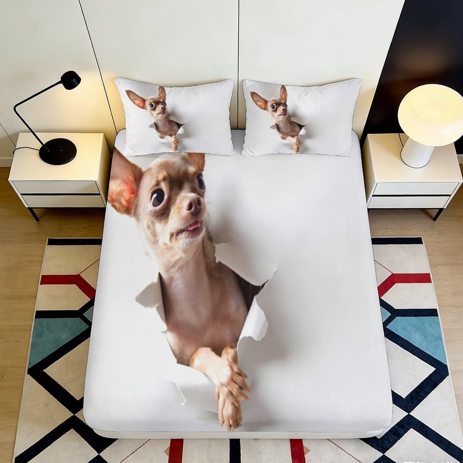 Uxinyoume Style-9 3D Printed Chihuahua Dog Fitted Sheet Microfiber White Cartoon Pet Bed Sheet For Bedroom Dorm Mattress Protection Decor 90X200x25cm